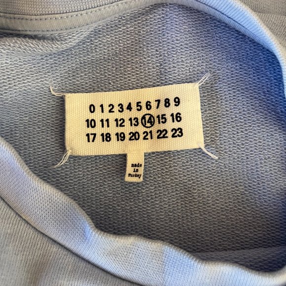Maison Margiela Leather Elbow Patch Baby Blue Sweatshirt - Picture 5 of 11